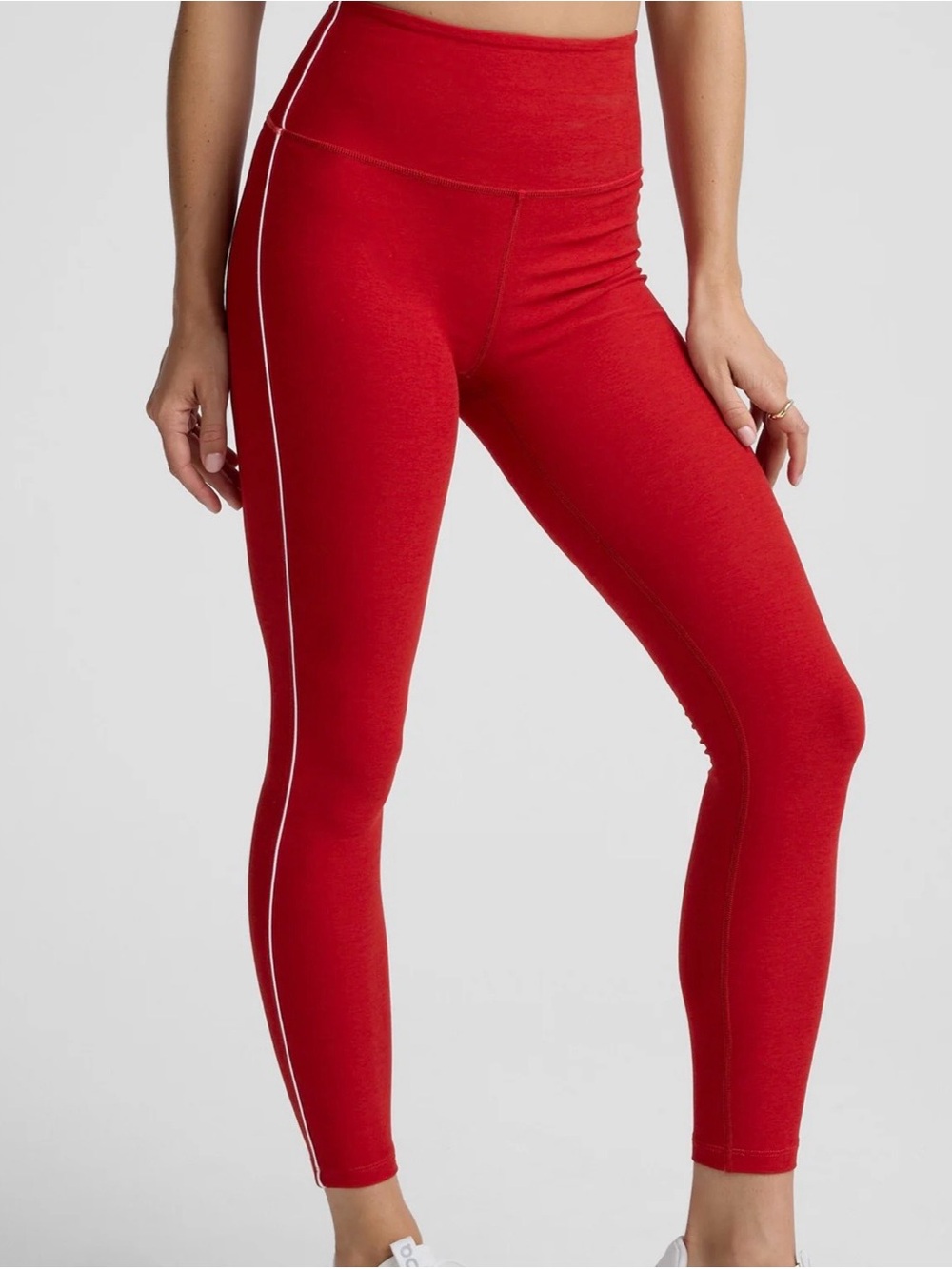 Beyond Yoga Red High-Waist Leggings with White Side Stripe